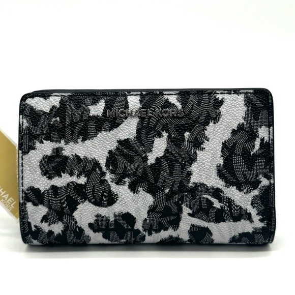 Michael Kors Medium Empire Leopard Logo Snap ZA Wallet Black Multi - Picture 1 of 10